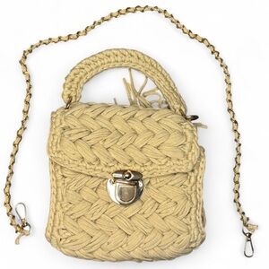 Cor Amor Artisans Handwoven Cream Mini Top Handle Bag w/ Chain Strap